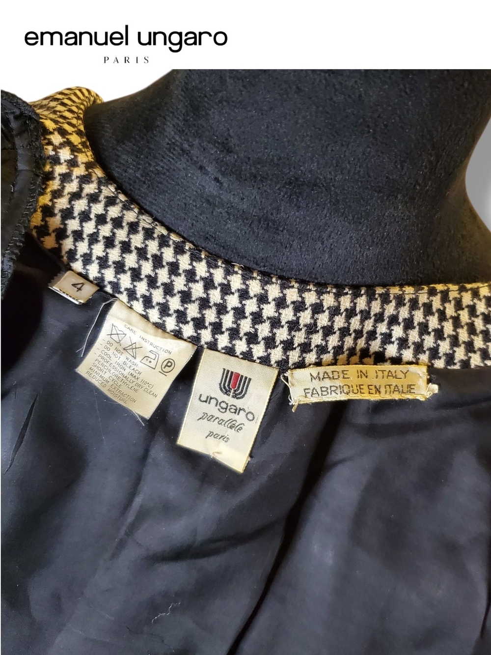 Emanuel Ungaro Parallele Houndstooth Button Front Dress Size 4 Vintage Luxury - Picture 9 of 17